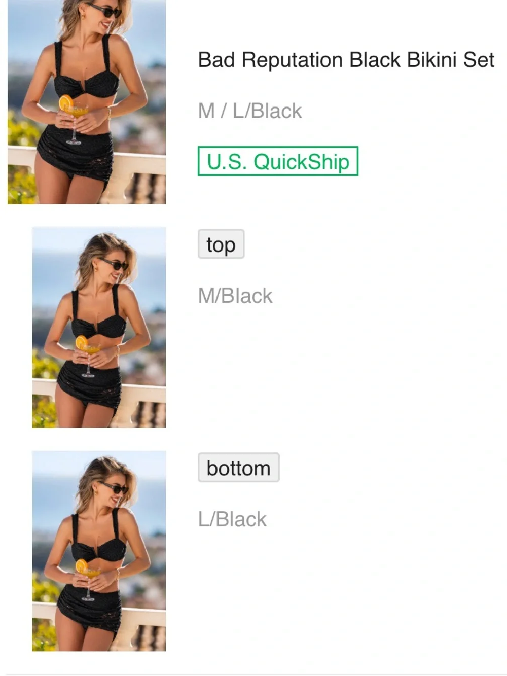 Cupshe Bad Reputation Black Bikini Set - Top M Bottoms L